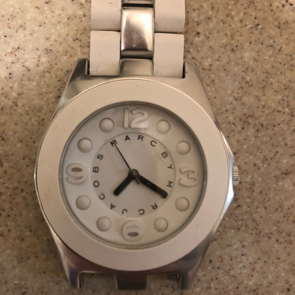 Marc by Marc Jacobs silver and white band watch